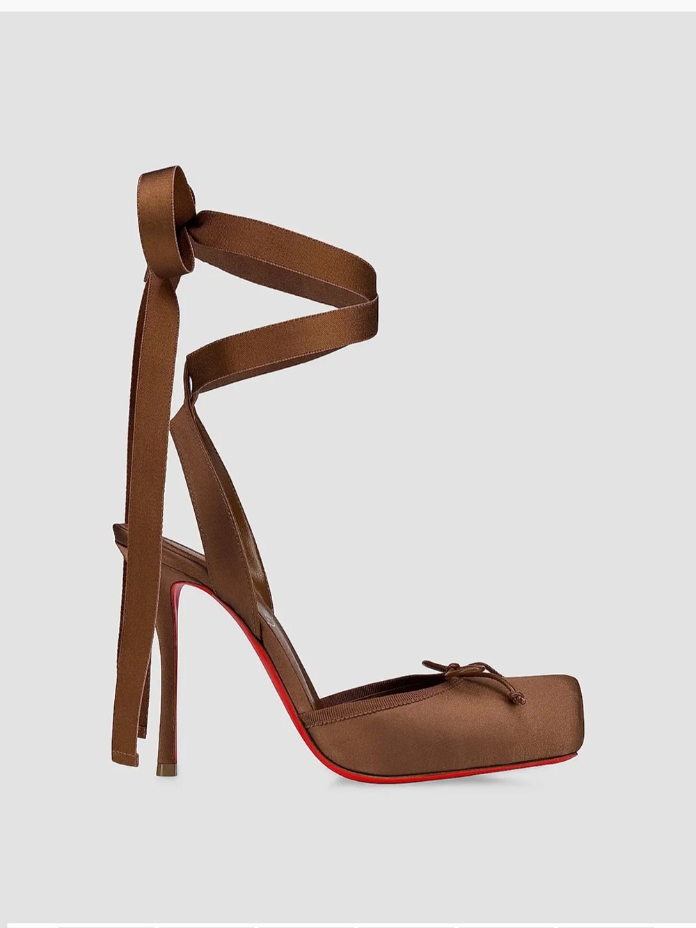 Christian Louboutin Brown Satin Lace-Up Platform Pump with Red Sole